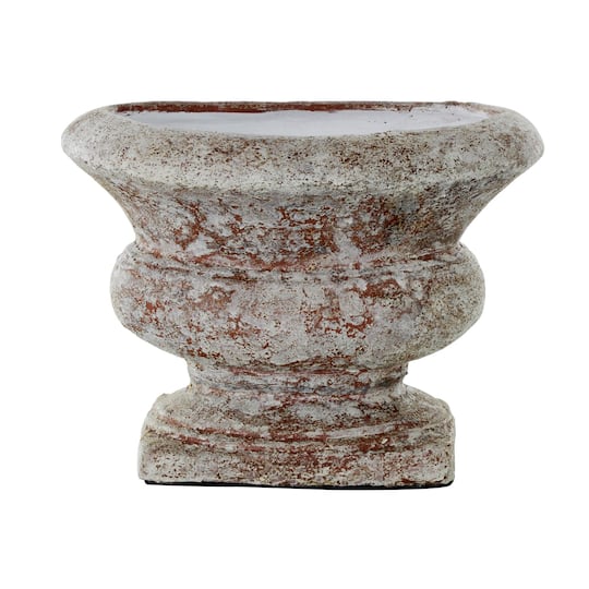 10.5" Brown Ceramic Antique Style Textured Wide Vase with Copper Accents